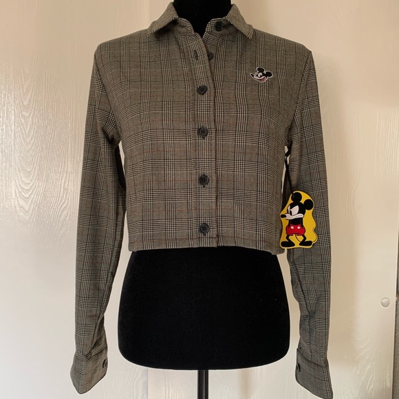 Forever 21 Mickey Mouse Plaid Cropped Jacket - Picture 2 of 4